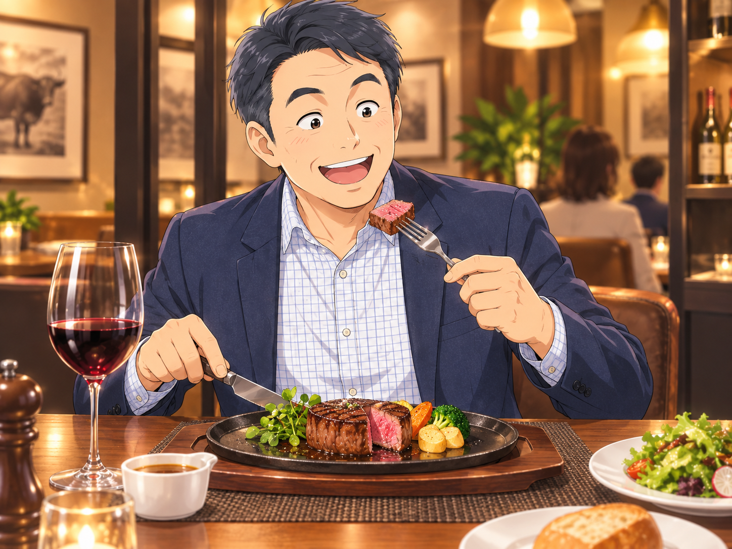 柔らかい特選ヒレステーキをおいしそうに食べる男性のイメージ