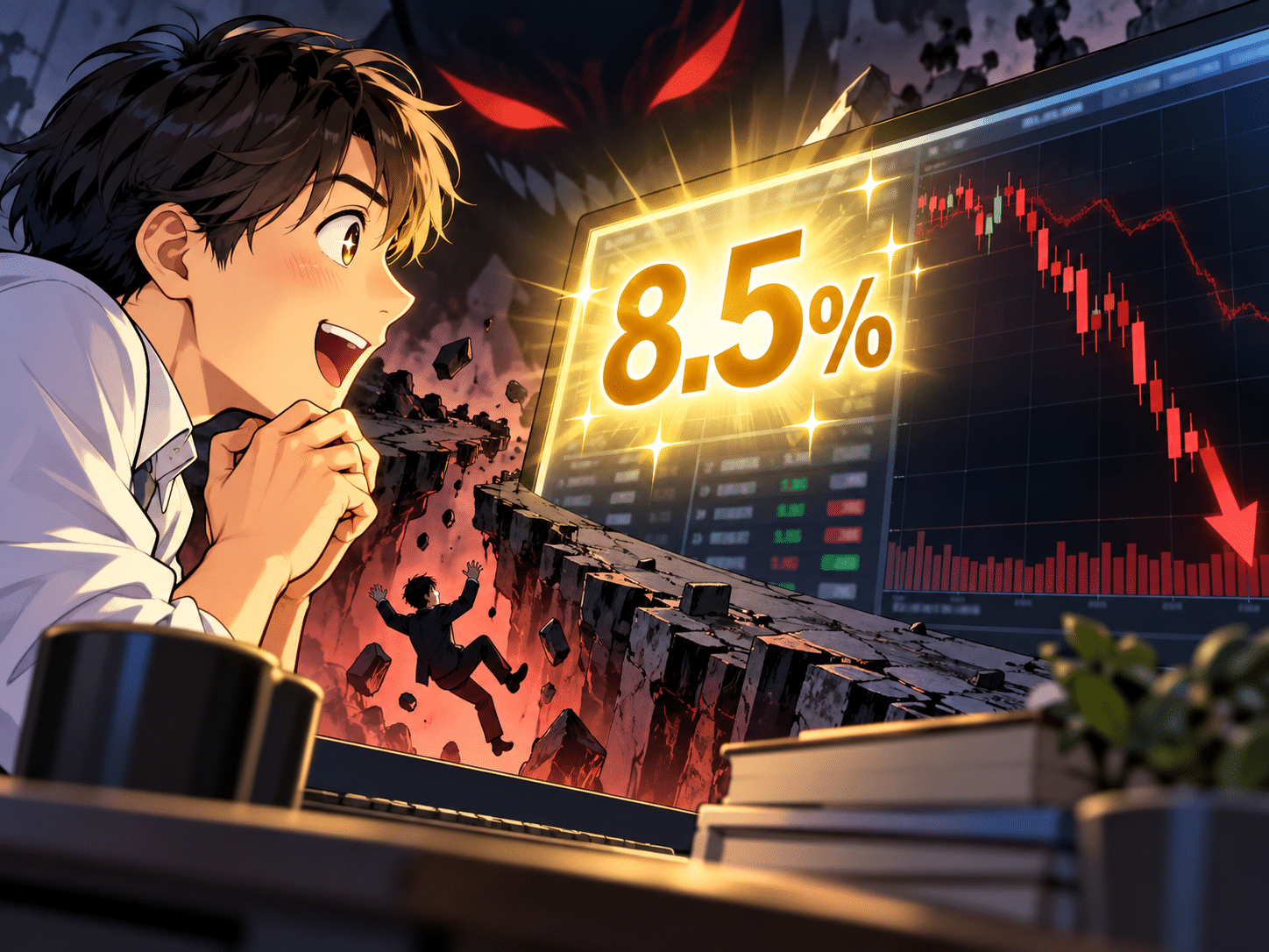 高い配当利回りに惹かれる投資家と下落する株価のイメージ