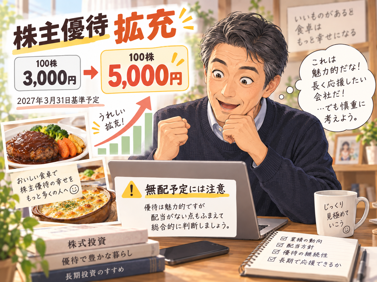 ファンデリーの株主優待が3000円分から5000円分へ拡充されるイメージ